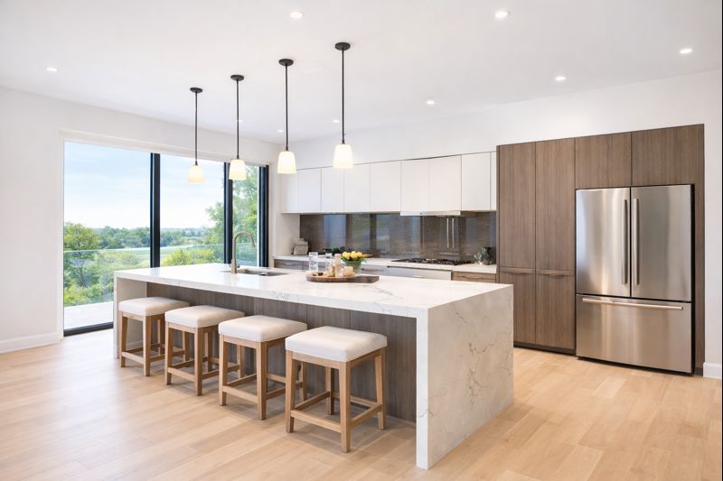 Cuisine ou aire de vie lumineuse — visite virtuelle immobilière haut de gamme au Québec